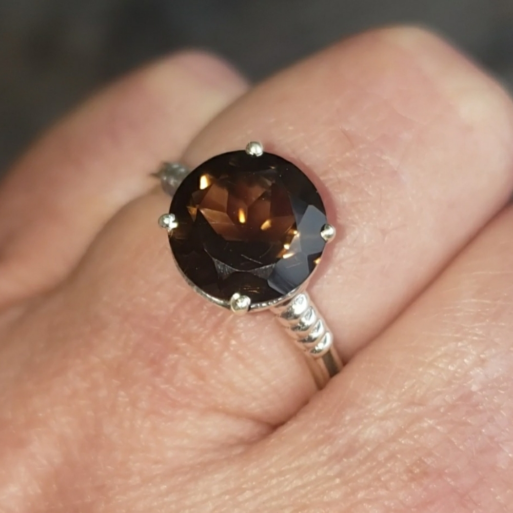 Genuine Smokey Quartz Ring ~ 925 Sterling Silver